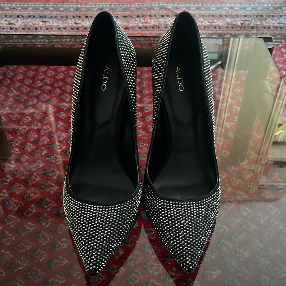 Aldo Black Rhinestone Pointed Toe Pumps